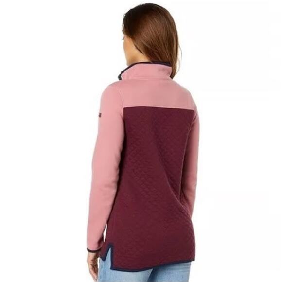 L.L. BEAN Pullover Quilted & Fleece Quarter Snap Colorblock Mock Neck Merlot - Picture 2 of 15